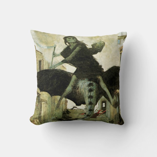 The Plague by Arnold Bocklin, Vintage Symbolism Cushion (Front)