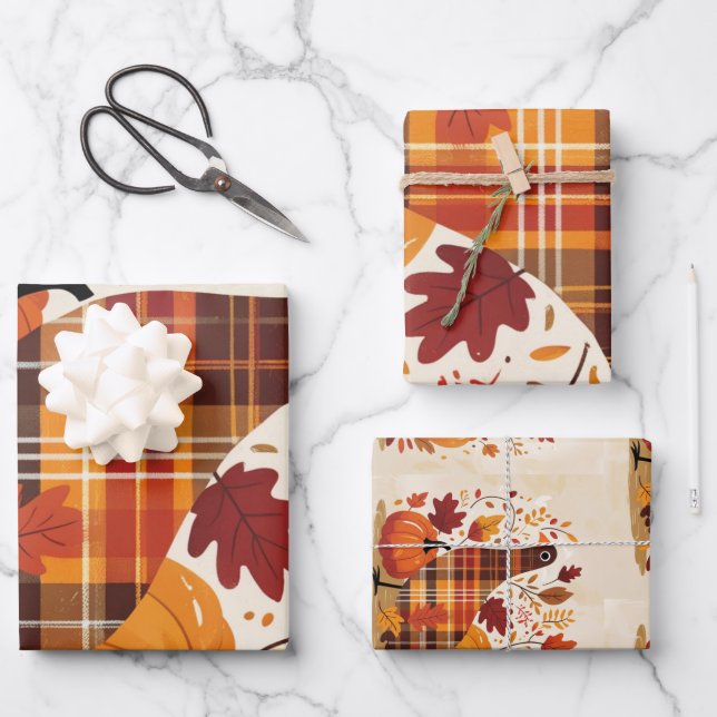 The Plaid Turkey Waltz Wrapping Paper Sheet (Front)
