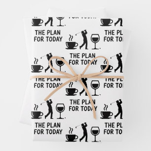 The Plane For Today Funny Golf Wine Coffee Golfer  Wrapping Paper Sheet