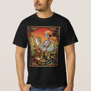 The Plant Lover Tarot Card Skeleton Skull Flowers  T-Shirt