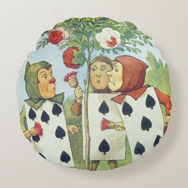 The Playing Cards Painting the Rose Bush Round Cushion (Front)
