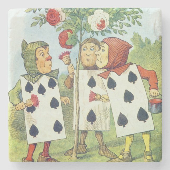The Playing Cards Painting the Rose Bush Stone Coaster (Front)