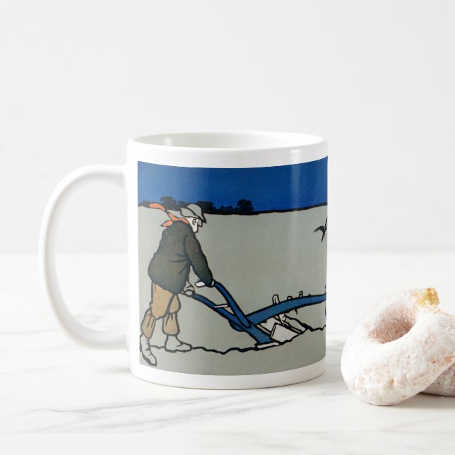 The Ploughman by Cecil Aldin (1870-1935) Coffee Mug (With Donut)