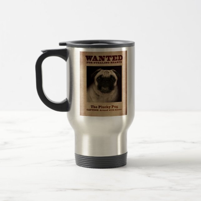 The Plucky Pug Travel Mug (Left)