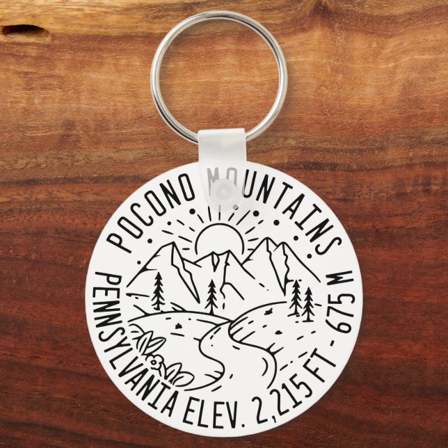The Poconos Pennsylvania PA Mountain Gift Retro Key Ring (Front)