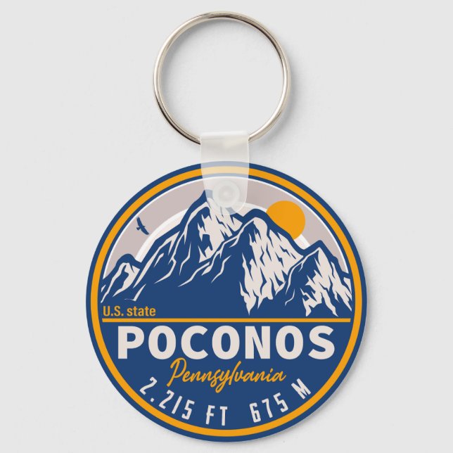 The Poconos Pennsylvania PA Mountain Retro Gift  Key Ring (Front)