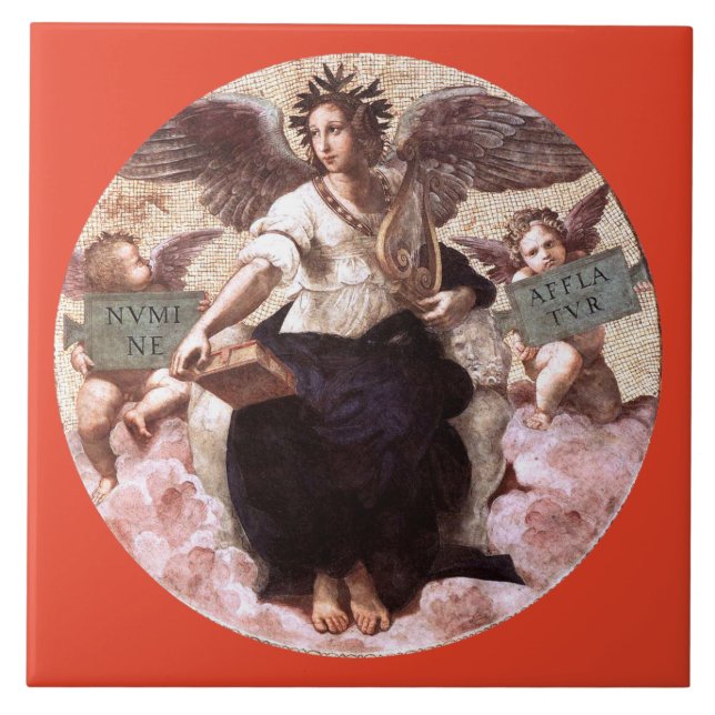 THE POETRY Allegory Fresco by Raffaello Sanzio,Red Ceramic Tile (Front)