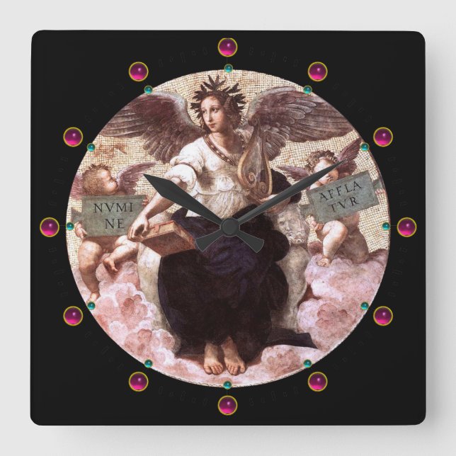 THE POETRY Allegory Fresco by Raffaello Sanzio Square Wall Clock (Front)