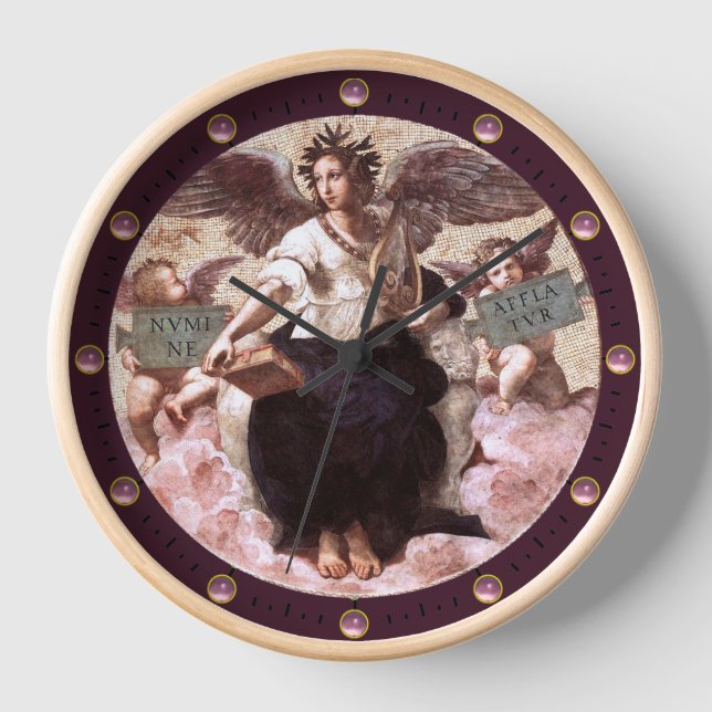 THE POETRY Allegory Fresco Raffaello Sanzio Purple Clock (Front)