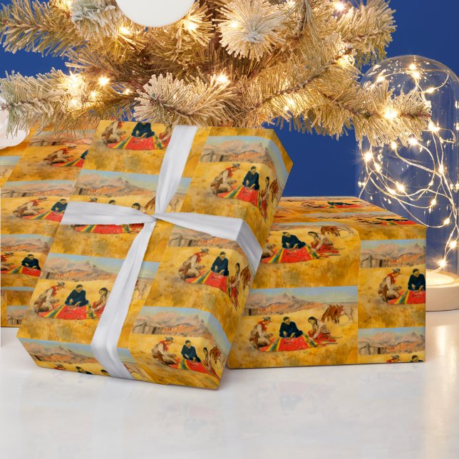 The Poker Game Cowboy Native American China Man  Wrapping Paper (Holidays)