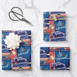 The Polar Express - All Aboard! Wrapping Paper Sheet<br><div class="desc">The Polar Express | Check out this vintage style train graphic of The Polar Express crossing through the clock tower to the North Pole!</div>