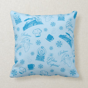 The Polar Express   Blue Holiday Icon Pattern Cushion
