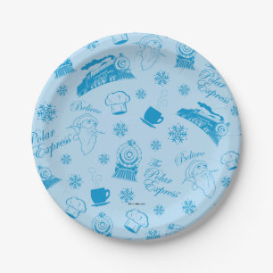 The Polar Express   Blue Holiday Icon Pattern Paper Plate