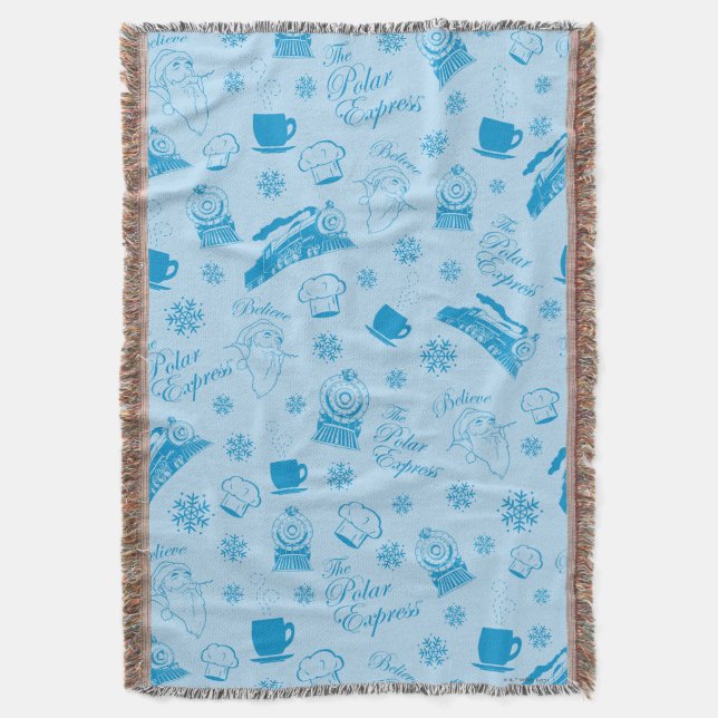 The Polar Express | Blue Holiday Icon Pattern Throw Blanket (Front Vertical)