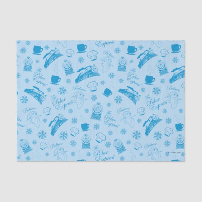 The Polar Express | Blue Holiday Icon Pattern Tissue Paper (Front)