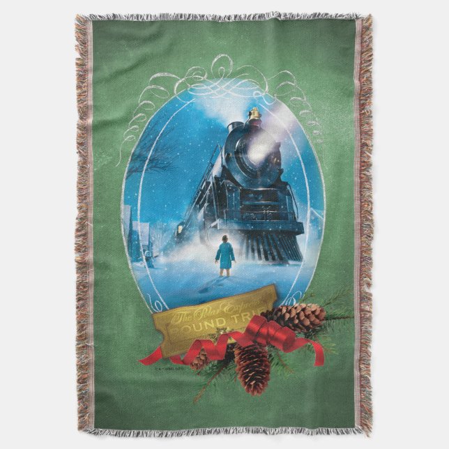 The Polar Express | Holiday Framed Train Arrival Throw Blanket (Front Vertical)