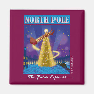 The Polar Express North Pole Vintage Travel Art Magnet