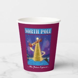 The Polar Express North Pole Vintage Travel Art Paper Cups