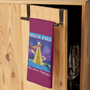 The Polar Express North Pole Vintage Travel Art Tea Towel