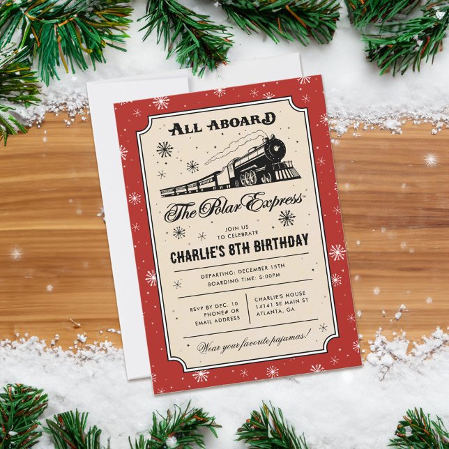 The Polar Express Pajama Party Birthday - Stripes Invitation (Card on table)