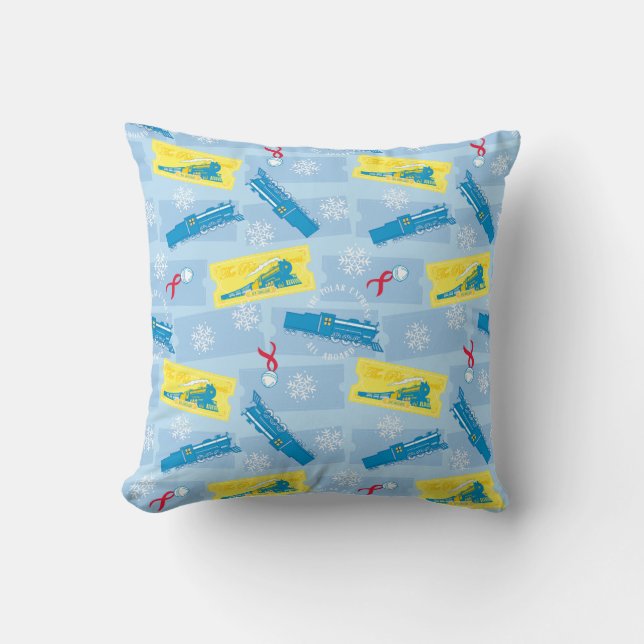 The Polar Express | Retro Train & Ticket Pattern Cushion (Front)