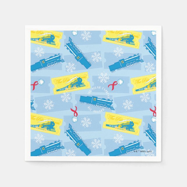 The Polar Express | Retro Train & Ticket Pattern Napkin (Front)