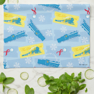 The Polar Express Retro Train & Ticket Pattern Tea Towel