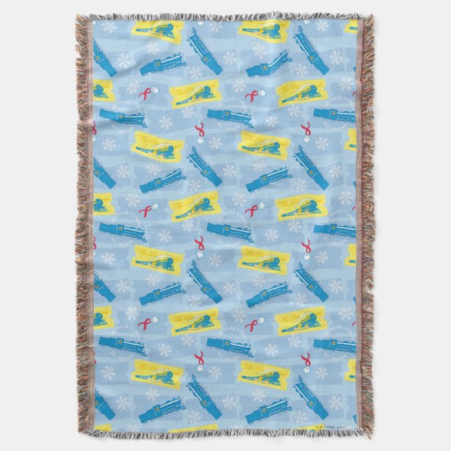 The Polar Express | Retro Train & Ticket Pattern Throw Blanket (Front Vertical)