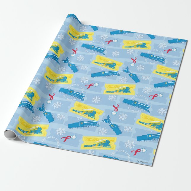 The Polar Express | Retro Train & Ticket Pattern Wrapping Paper (Unrolled)