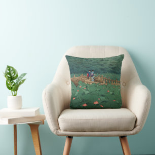 The Pond at Benten Shrine in Shiba Kawase Hasui Cushion