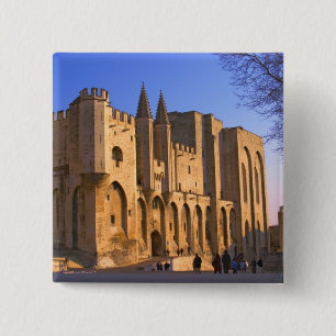 The Pope's Palace in Avignon with people 15 Cm Square Badge