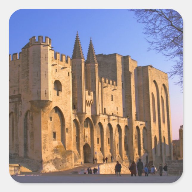 The Pope's Palace in Avignon with people Square Sticker (Front)