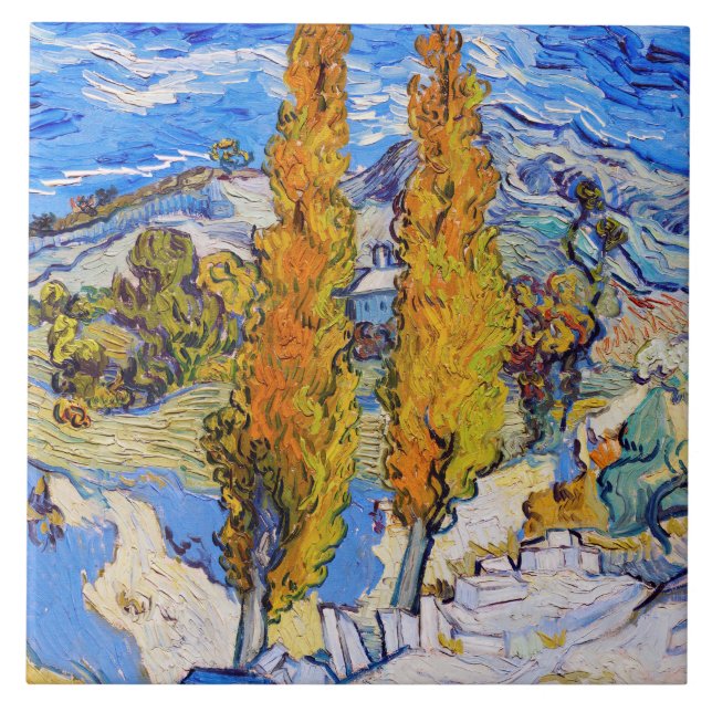 The Poplars at Saint-Rémy, Van Gogh Ceramic Tile (Front)