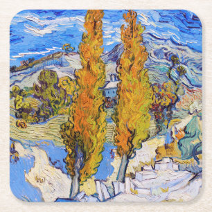 The Poplars at Saint-Rémy, Van Gogh Square Paper Coaster