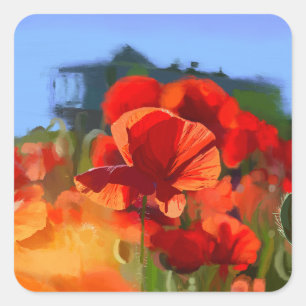 The poppy house - oil painting square sticker