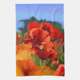 The poppy house - oil painting tea towel