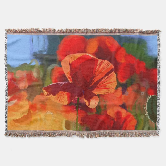 The poppy house - oil painting throw blanket (Front)