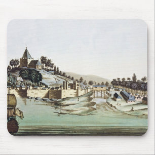 The port and town of Malacca, Malaysia, illustrati Mouse Pad