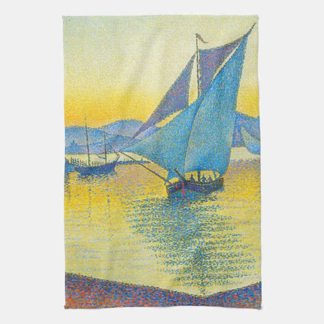 The Port at Sunset, Signac Tea Towel (Vertical)