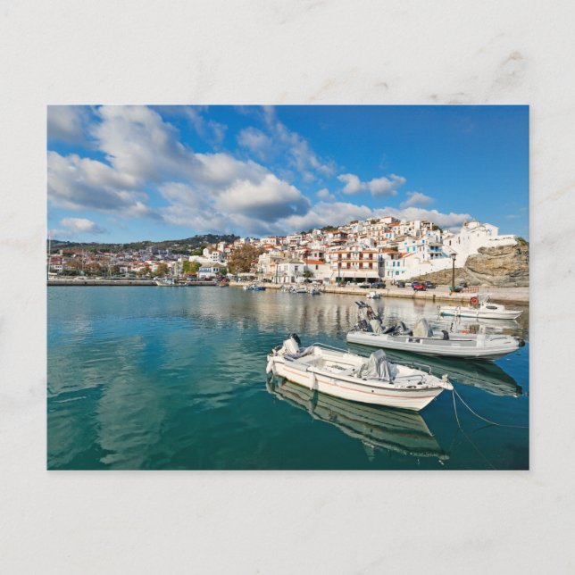The port in the Chora of Skopelos island, Greece Postcard (Front)