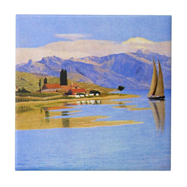 The Port of Pully, fine art, Ceramic Tile (Front)