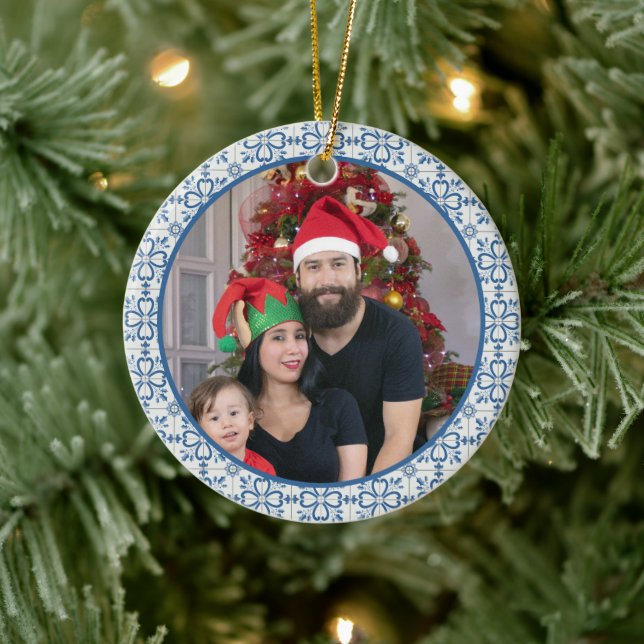 The Portuguese Family photo with tiles frame Ceramic Ornament (Tree)
