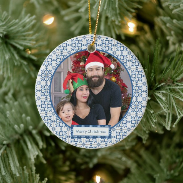 The Portuguese Family photo with tiles frame Ceramic Ornament (Tree)