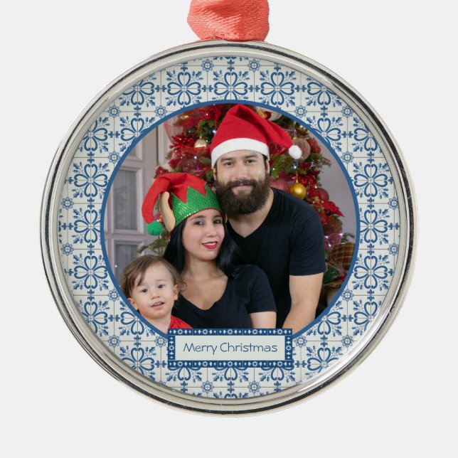 The Portuguese Family photo with tiles frame Metal Ornament (Front)