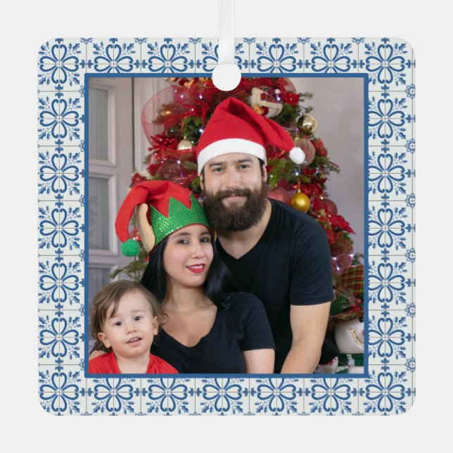 The Portuguese Family photo with tiles frame Metal Tree Decoration (Front)