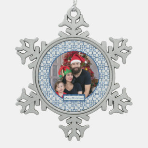 The Portuguese Family photo with tiles frame Snowflake Pewter Christmas Ornament