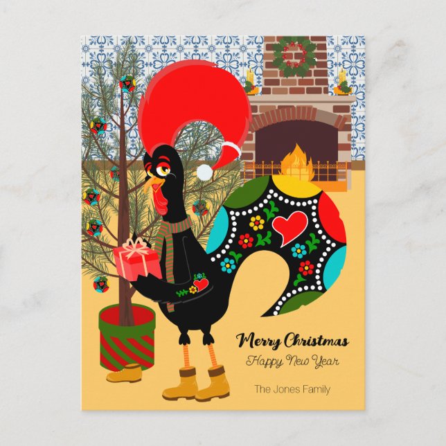 The Portuguese Rooster and the joy of giving Holiday Postcard (Front)