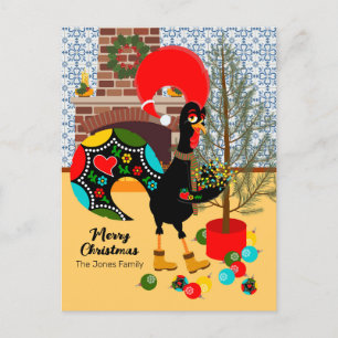 The Portuguese Rooster and the lights of Christmas Postcard