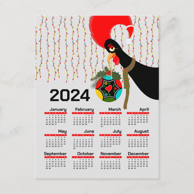 The Portuguese Rooster Christmas 2024 Calendar Postcard (Front)