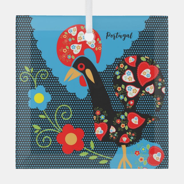 The Portuguese Rooster Glass Tree Decoration (Front)